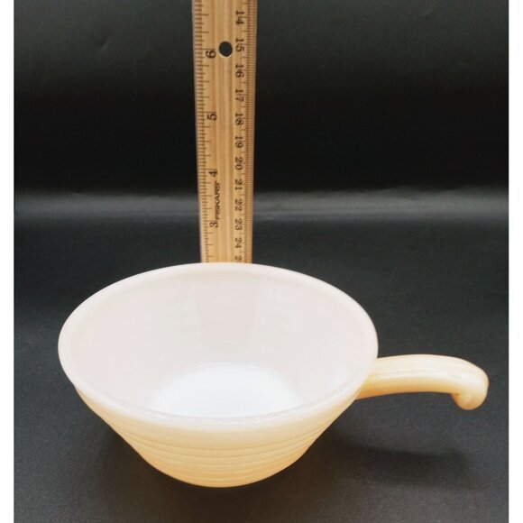 Fire-King Bowl Peach Luster Beehive Handled Oven Ware 19 Vintage 7" Midcentury - Picture 2 of 13
